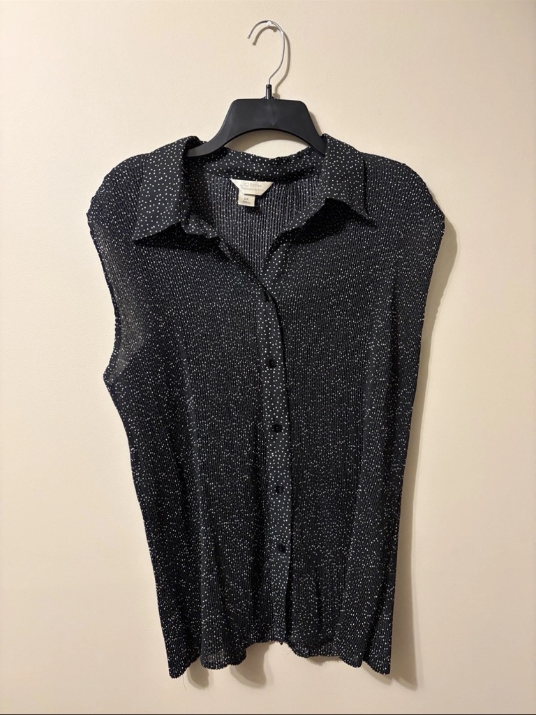 Cj Banks Black Sleeveless Button-Down Top With Polka Dot Print Women’s 2x